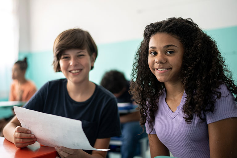 Two students doing peer-to-peer math