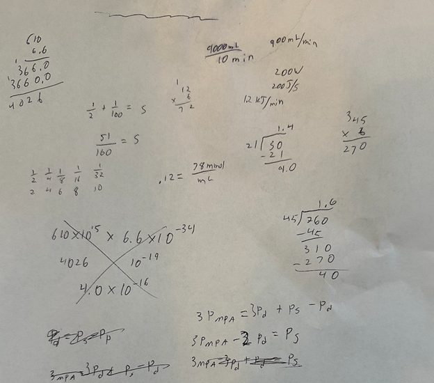 Scratch paper with math problems
